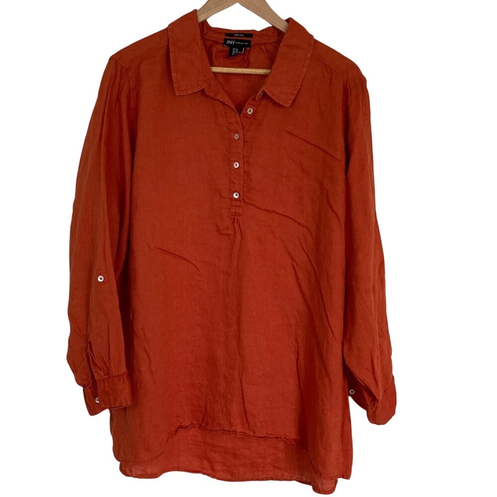 Jones NY Orange Linen Popover Buttoned Tunic Size‎ 2X Classic Coastal Timeless